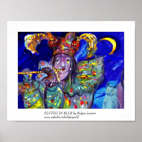 FLUTIST IN BLUE  Venetian Carnival Night Poster