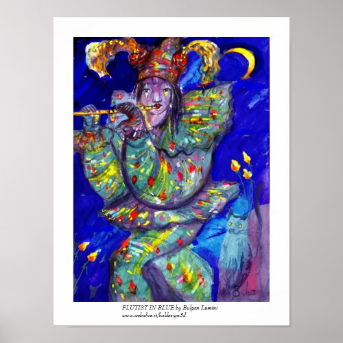 FLUTIST IN BLUE  Venetian Carnival Night Poster