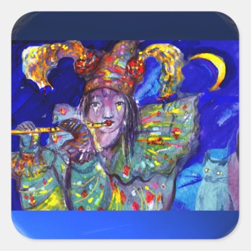 FLUTIST IN BLUE  Venetian Carnival Night Square Sticker