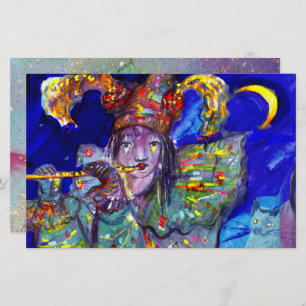 FLUTIST IN BLUE / Venetian Carnival Night Statione Stationery