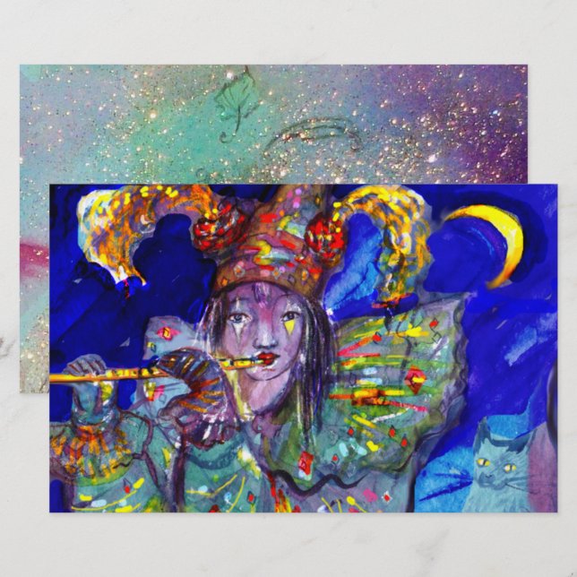 FLUTIST IN BLUE / Venetian Carnival Night Statione Stationery (Front/Back)