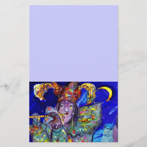 FLUTIST IN BLUE  Venetian Carnival Night Stationery