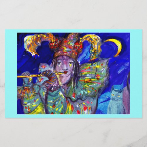 FLUTIST IN BLUE  Venetian Carnival Night Stationery