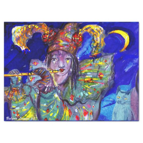 FLUTIST IN BLUE  Venetian Carnival Night Tissue Paper