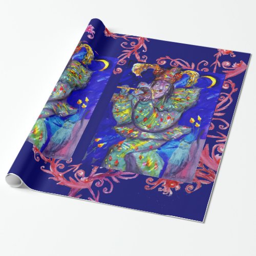 FLUTIST IN BLUE   Venetian Carnival Night Wrapping Paper