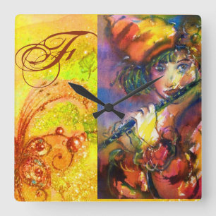 FLUTIST PORTRAIT / Venetian Masquerade Monogram Square Wall Clock