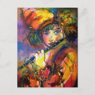 FLUTIST PORTRAIT Venetian Masquerade Music Invitation Postcard