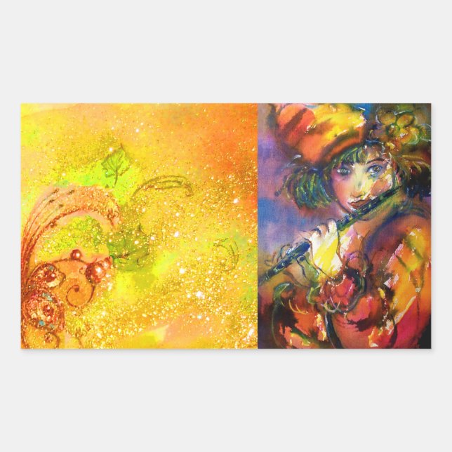 FLUTIST PORTRAIT / Venetian Masquerade Rectangular Sticker (Front)