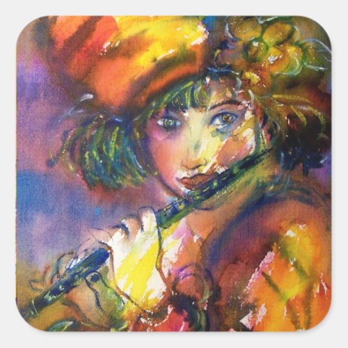 FLUTIST PORTRAIT  Venetian Masquerade Square Sticker