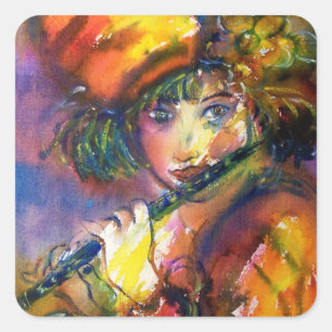 FLUTIST PORTRAIT / Venetian Masquerade Square Sticker
