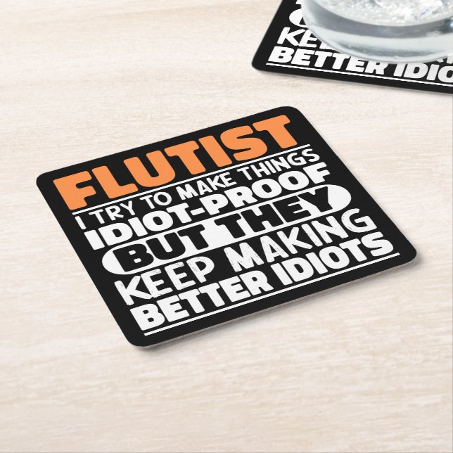 Flutist Try To Make Things Funny Flute Player Cool Square Paper Coaster (Angled)