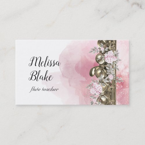 flutist watercolor flowers business card