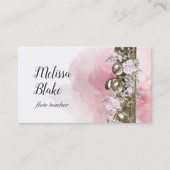 flutist watercolor flowers business card (Front)