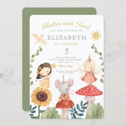 Flutter and twirl Enchanted Fairy Birthday Invitation