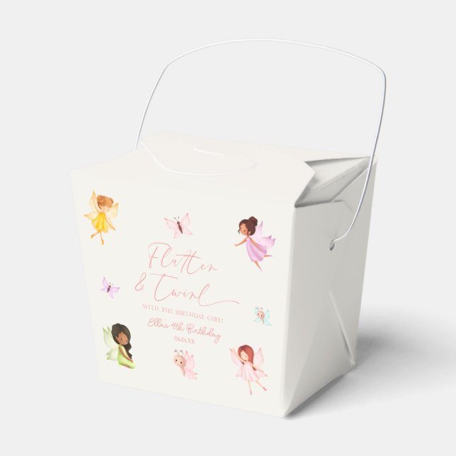 Flutter and Twirl Enchanted Fairy Birthday Party Favor Boxes (Front Side)