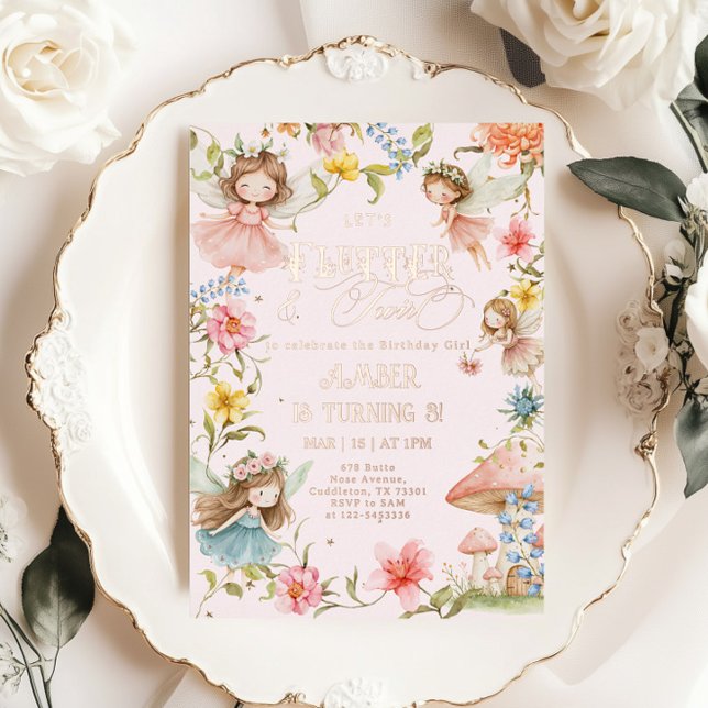 Flutter and Twirl Fairy Any Age Princess Birthday Foil Invitation (Creator Uploaded)