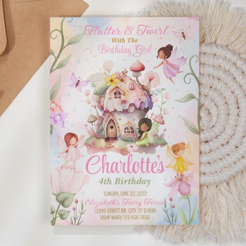 Flutter and Twirl Fairy Birthday Invitation 