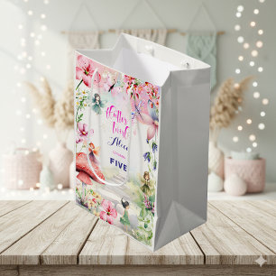 Flutter and twirl fairy birthday medium gift bag