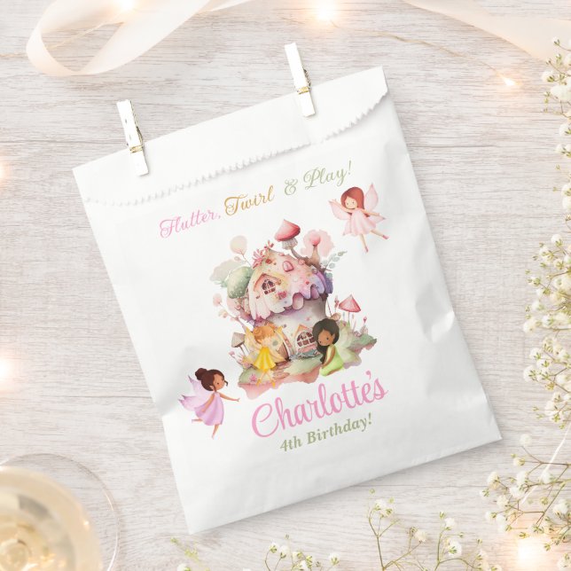 Flutter and Twirl Fairy Birthday Party Favor Bag (Clipped)