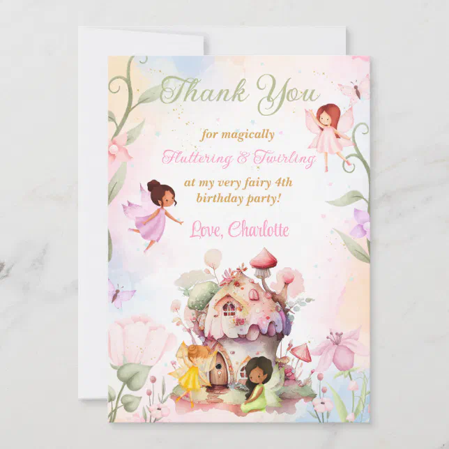 Flutter and Twirl Fairy Birthday Thank You Card | Zazzle