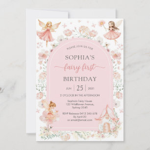 Flutter and Twirl Fairy First 1st Birthday Invitation