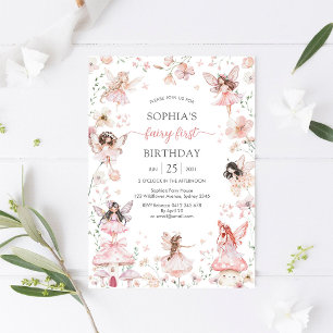 Flutter and Twirl Fairy First 1st Birthday Invitation