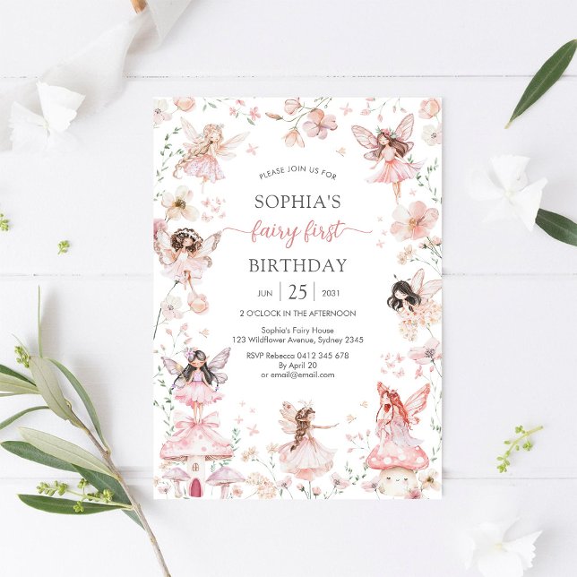 Flutter and Twirl Fairy First 1st Birthday Invitation (Creator Uploaded)