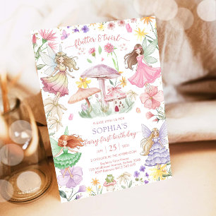 Flutter and Twirl Fairy First 1st Birthday Invitation