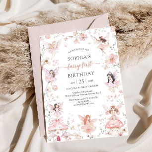 Flutter and Twirl Fairy First 1st Birthday Invitation