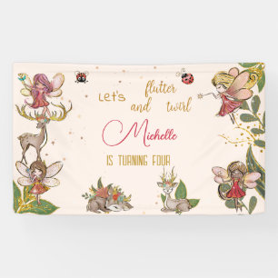 Flutter and twirl, fairy floral garden birthday banner