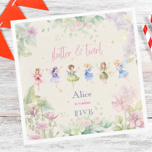 Flutter and twirl Fairy floral garden birthday Napkins (Creator Uploaded)