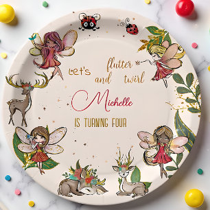 Flutter and twirl, fairy floral garden birthday paper plates