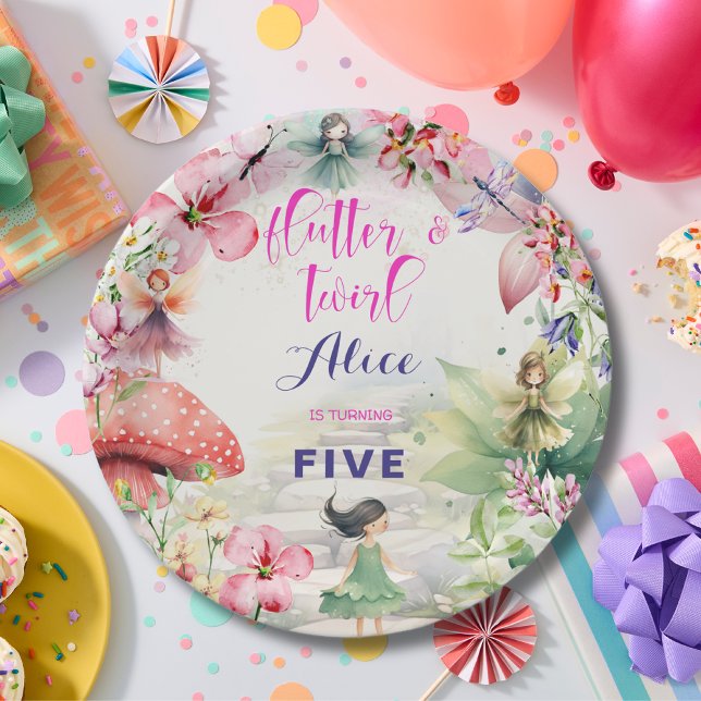 Flutter and twirl Fairy floral garden birthday Paper Plates (Creator Uploaded)
