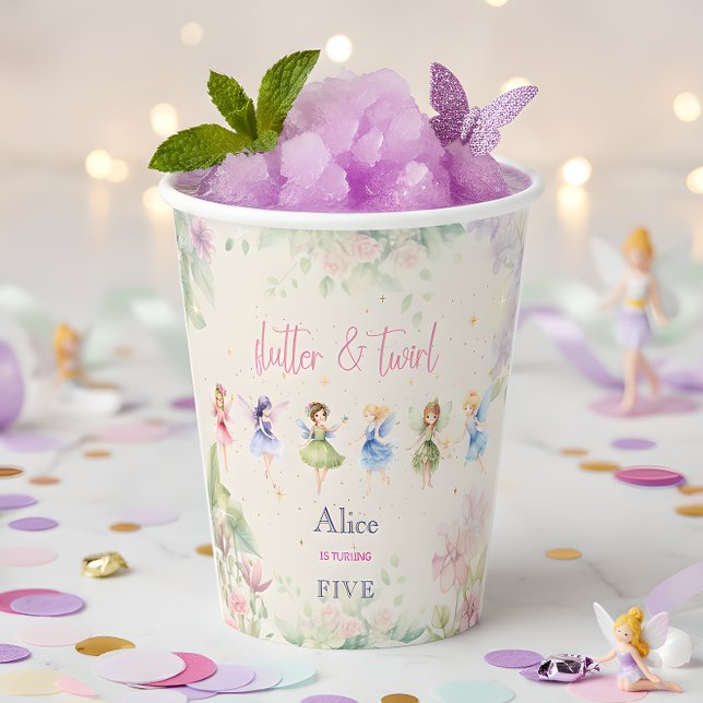 Flutter and twirl Fairy garden birthday Paper Cups (Creator Uploaded)