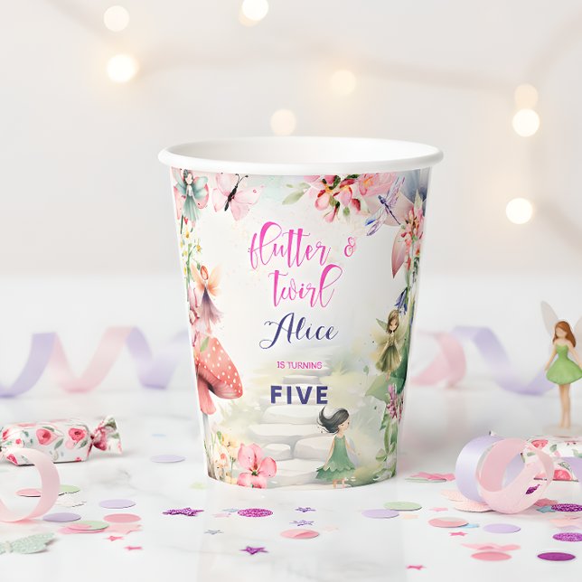 Flutter and twirl Fairy garden birthday Paper Cups (Creator Uploaded)