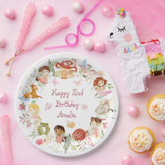 Flutter and Twirl Fairy Garden Birthday Paper Plates (Party)