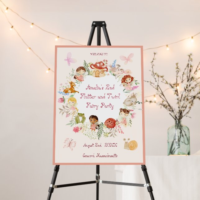 Flutter and Twirl Fairy Garden Birthday Welcome Foam Board (In Situ (Stand))