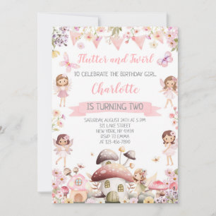 Flutter and Twirl Fairy Second Birthday Party Invitation