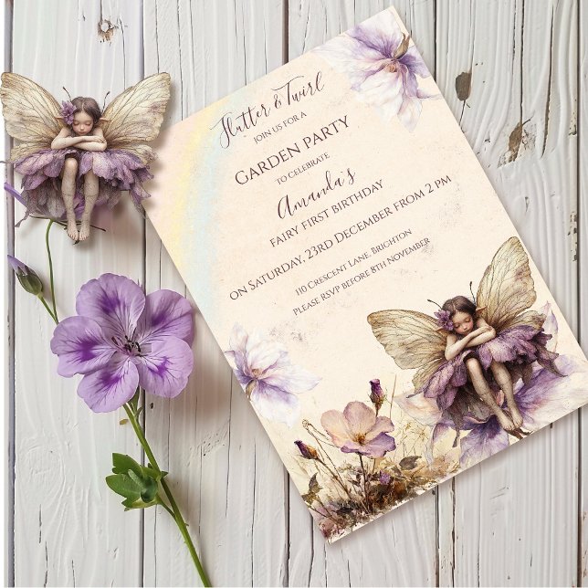 Flutter and Twirl Flower fairy girl Birthday Invitation (Creator Uploaded)