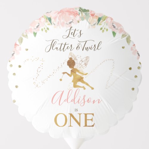 Flutter and Twirl Gold Fairy First Birthday  Balloon