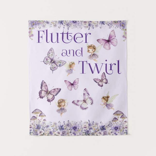 Flutter and Twirl Purple Fairy Party Backdrop  (Front)