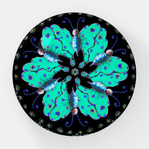 Flutter aqua blue butterfly mandala paperweight