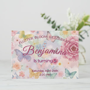 Flutter Bloom Celebrate Pastel Pink Birthday Girl Invitation