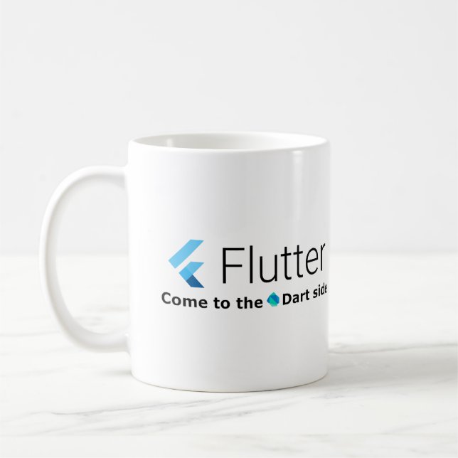 Flutter: Come to the Dart Side White Mug (Left)