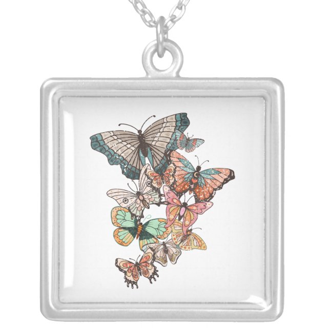Flutter into Spring  Silver Plated Necklace (Front)