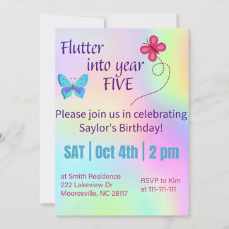flutter into year five invitation