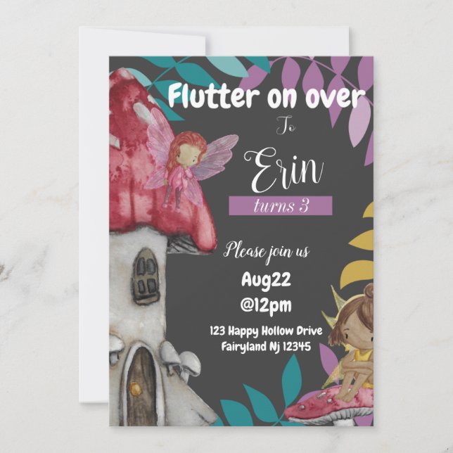 Flutter on Over Birthday Invitation Card (Front)
