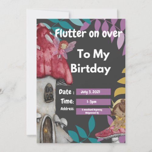 Flutter on Over Birthday Invitation Card