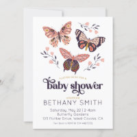 Flutter On Over Butterfly Baby Shower Invitation