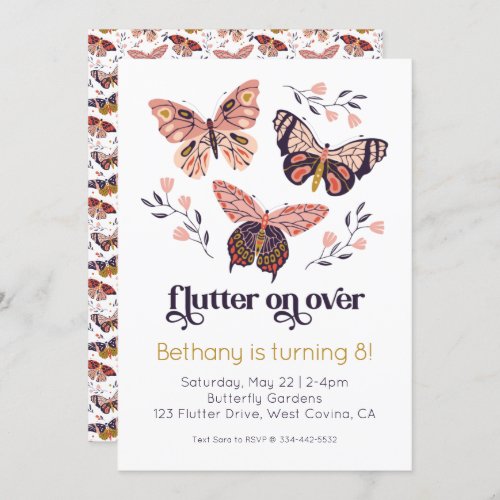 Flutter On Over Butterfly Birthday Invitation